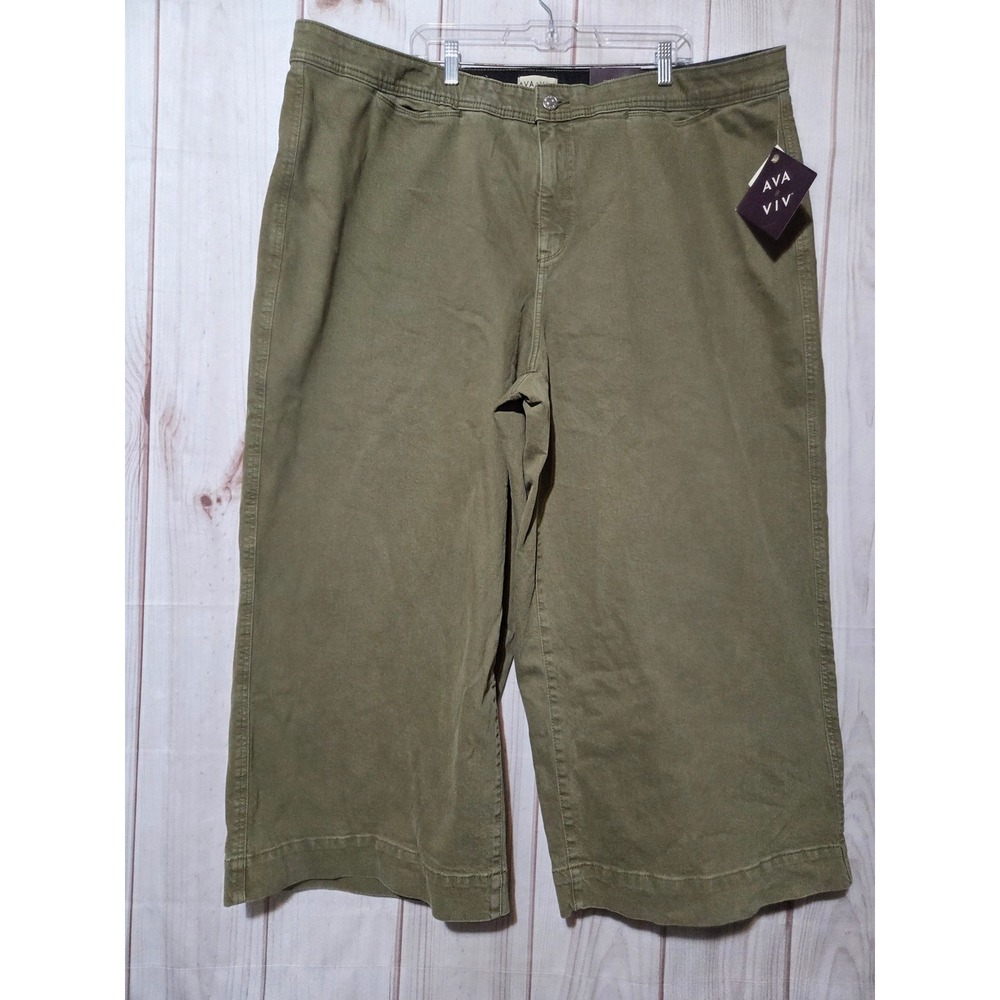 Ava & Viv Womens Olive Green Wide Leg High Rise Comfort Waist Pants Size 26‎ NWT